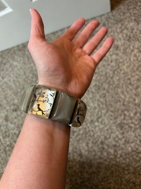 Zsiska Stretch Bracelet Watch Band with Silver-tone Decorative Panels